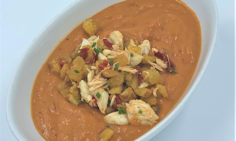 Roasted Tomato Bisque with Crab & Chorizo